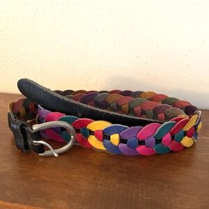 Women's Colorful Braided Leather Loop Belt 1.25 in Wide Size Large Fits 34-36 in